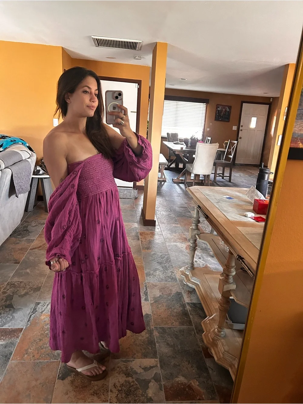 Free People Magenta Purple Off Shoulder Maxi Dress XS Boho